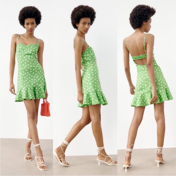 BLOGGERS FAV ZARA POLKA DOT PRINT LINEN BLEND SUMMER DRESS size S - Picture 4 of 11